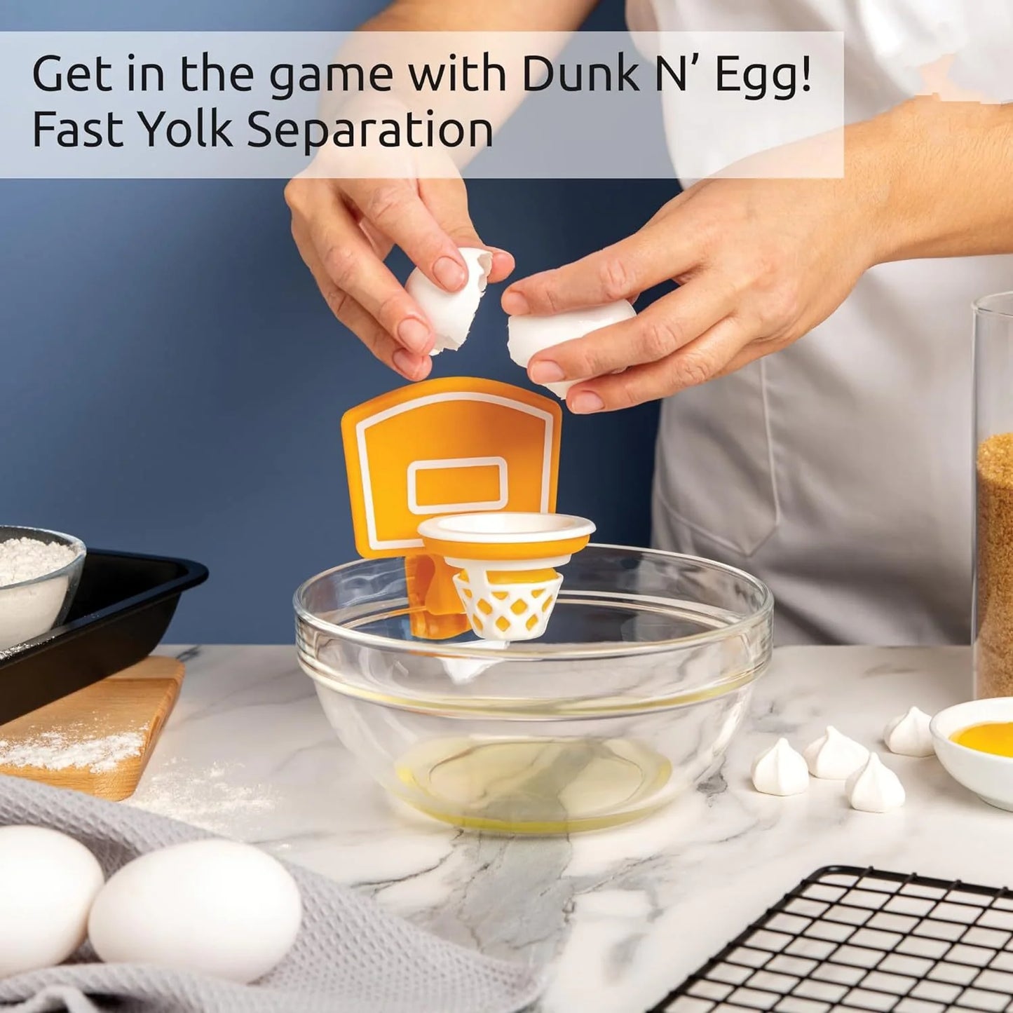 Eggcellent Shot: Kitchen Basketball Hoop Egg Separator in Yellow & Clear