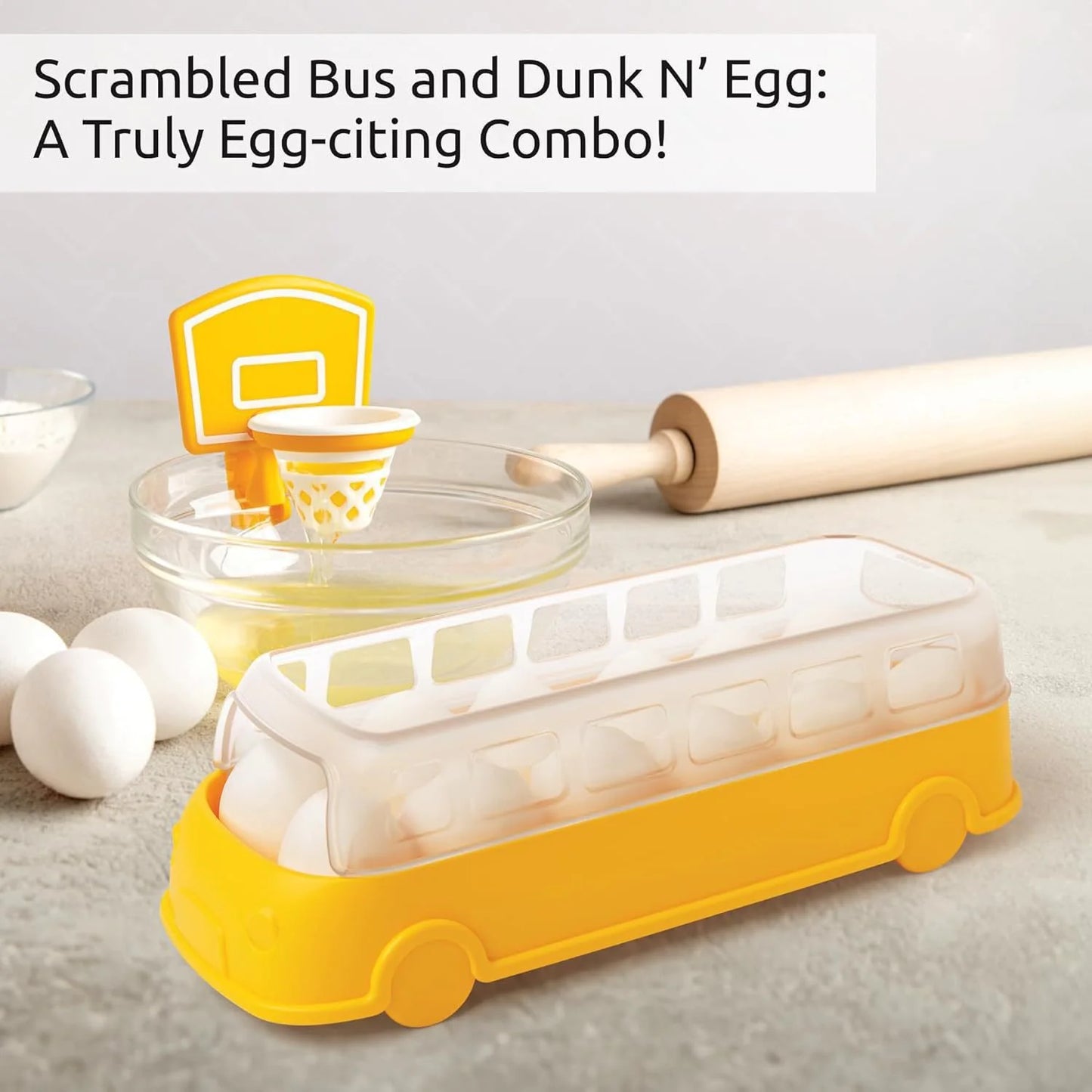 Eggcellent Shot: Kitchen Basketball Hoop Egg Separator in Yellow & Clear